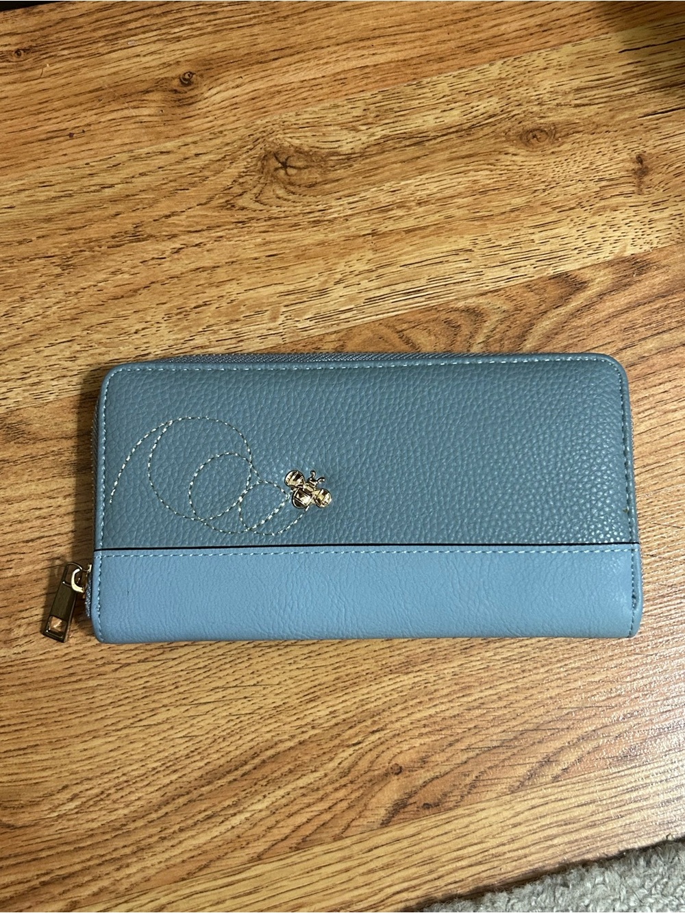 Accessorize Two-Tone Blue Zip-Around Wallet with Gold Bee Charm
